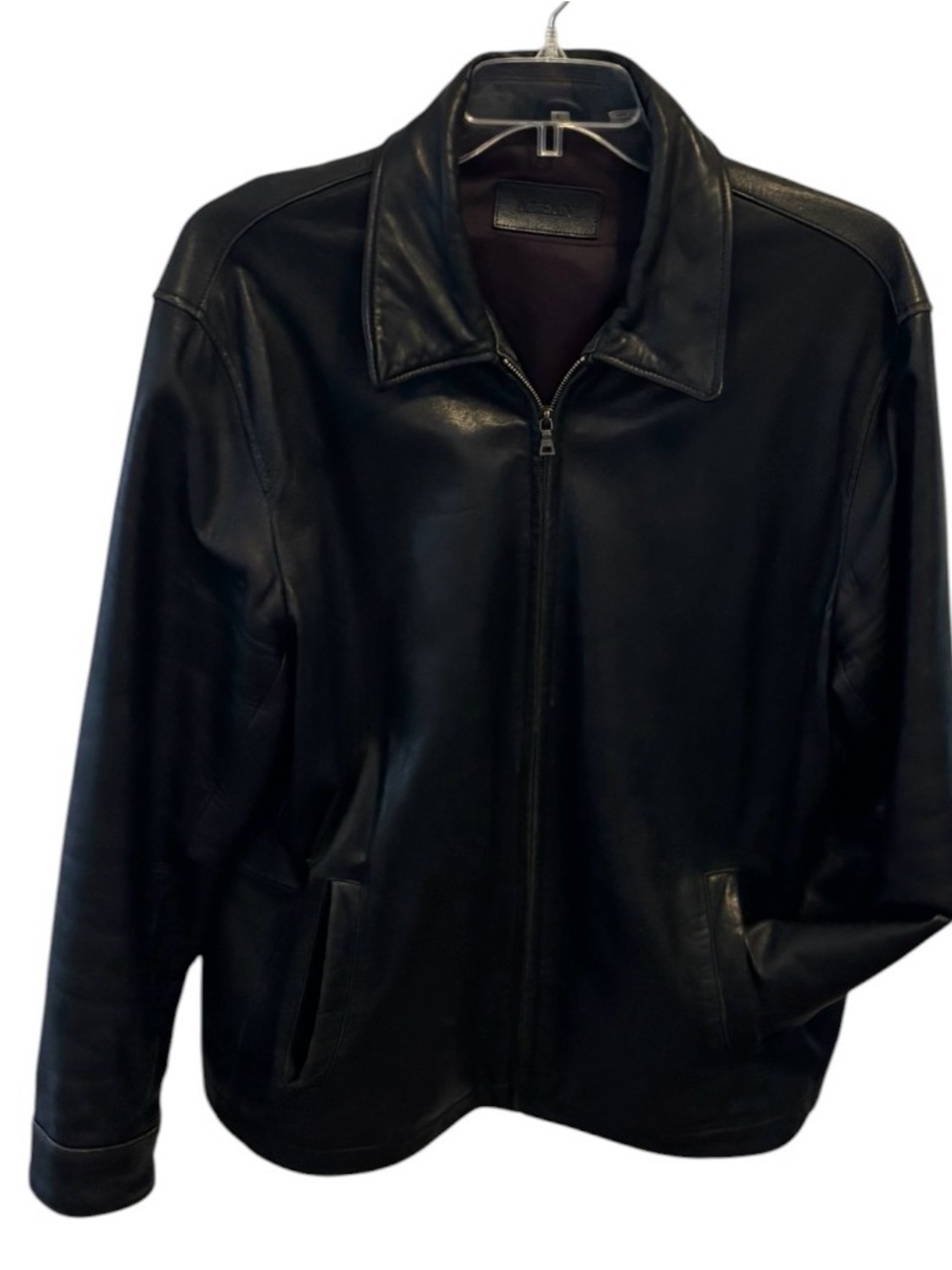 Alfani Black Leather Zip-Front Bomber Jacket